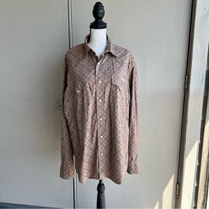 Vintage Lucky Brand Western Brown Button Up Shirt Patterned Large Rick Grimes
